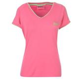 Lonsdale 2 Stripe V Neck T Shirt Ladies Pink/Green