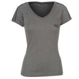 Lonsdale 2 Stripe V Neck T Shirt Ladies Charc/Black