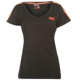 Lonsdale 2 Stripe V Neck T Shirt Ladies Black