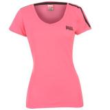 Lonsdale 2 Stripe V Neck T Shirt Ladies Pink
