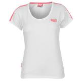 Lonsdale 2 Stripe V Neck T Shirt Ladies White/Pink