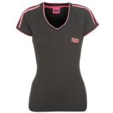 Lonsdale 2 Stripe V Neck T Shirt Ladies Black/Pink