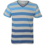 Lee Cooper Striped V Neck T Shirt Mens Grey/Blue
