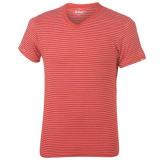 Lee Cooper Striped V Neck T Shirt Mens Red/White
