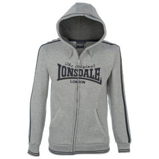 Lonsdale 2 Stripe Zipped Hoody Mens Grey/Navy
