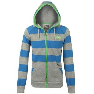 Lonsdale Striped Zipped Hoody Mens Grey/Marina