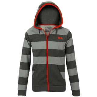 Lonsdale Striped Zipped Hoody Mens Charc/Silver