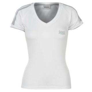 Lonsdale 2 Stripe V Neck T Shirt Ladies White/Grey