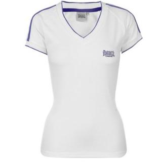 Lonsdale 2 Stripe V Neck T Shirt Ladies White/Purple