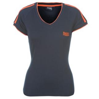 Lonsdale 2 Stripe V Neck T Shirt Ladies Navy/Orange