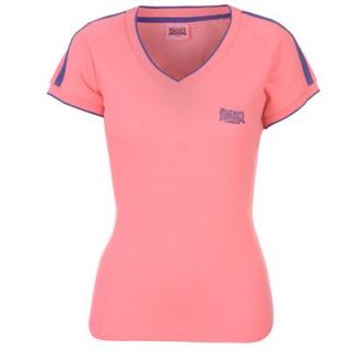 Lonsdale 2 Stripe V Neck T Shirt Ladies Pink/Purple