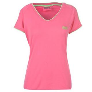 Lonsdale 2 Stripe V Neck T Shirt Ladies Pink/Green