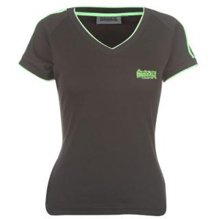 Lonsdale 2 Stripe V Neck T Shirt Ladies Black/Green