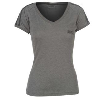 Lonsdale 2 Stripe V Neck T Shirt Ladies Charc/Black