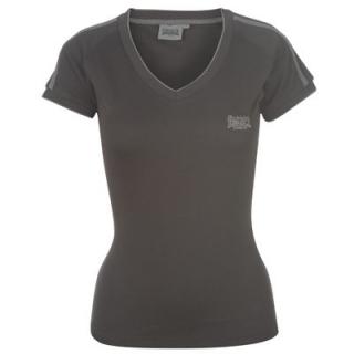 Lonsdale 2 Stripe V Neck T Shirt Ladies Black/Charc