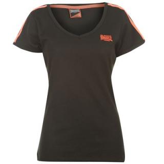 Lonsdale 2 Stripe V Neck T Shirt Ladies Black