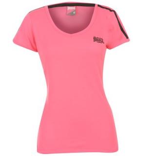 Lonsdale 2 Stripe V Neck T Shirt Ladies Pink