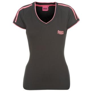 Lonsdale 2 Stripe V Neck T Shirt Ladies Black/Pink