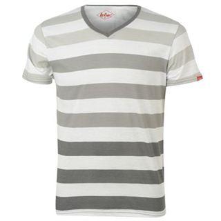 Lee Cooper Striped V Neck T Shirt Mens White/Grey
