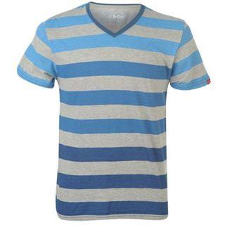 Lee Cooper Striped V Neck T Shirt Mens Grey/Blue
