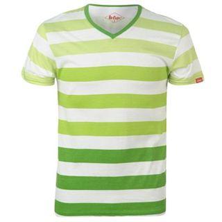 Lee Cooper Striped V Neck T Shirt Mens White/Green