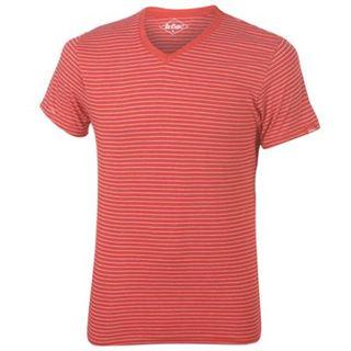 Lee Cooper Striped V Neck T Shirt Mens Red/White